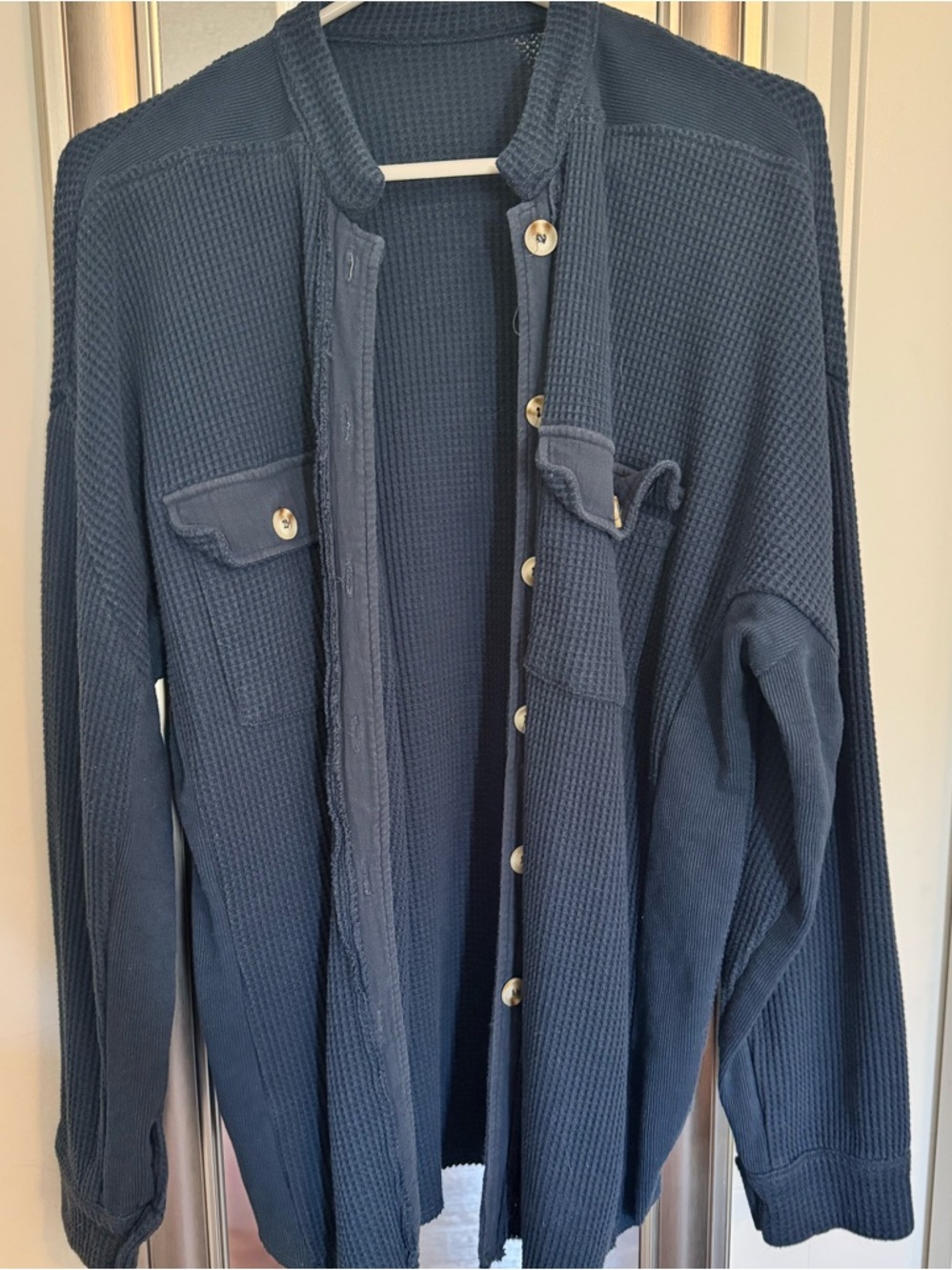 Men's Blue Waffle-Knit Button Front Jacket